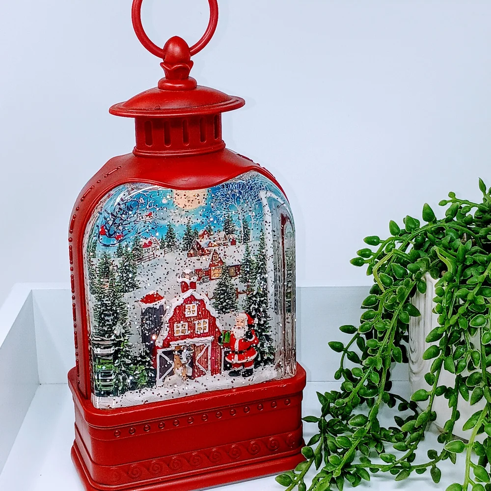 Festive Red Holiday Lantern with Santa Scene - Picture 4 of 8